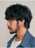 緩め波巻きスパイラルパーマシャドウパーマメンズセンターパート