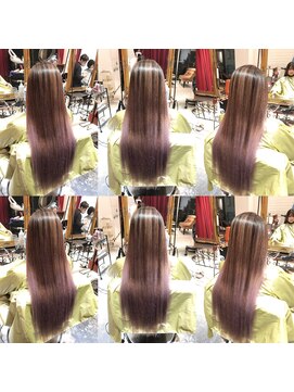 大嶋直樹の美容室 表参道 縮毛矯正した髪にブリーチ＆ラベンダーグレイアッシュ UP