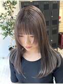 グレージュ透明感カラーブリーチなしアッシュブラウンレイヤー