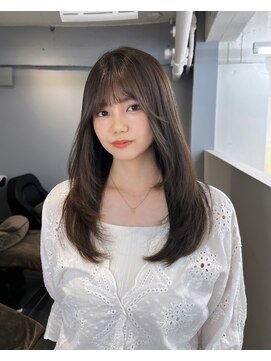 ノク 渋谷(nok) オリーブカラーオリーブベージュ顔まわりレイヤー_カール