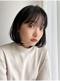 切りっぱなしボブ　ボブパーマ　こなれミディ　前髪　黒髪ボブ
