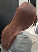 ロングヘアコーラルピンクカラー×髪質改善　赤坂見附