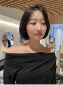 【黒髪ボブ/透けグレージュ/海外風ボブ/20代/福岡薬院】