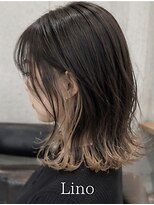髪質改善Lino hair/縮毛矯正/白髪ぼかし/ハイライト/メンズカット【リノヘア】 イヤリングカラー×裾カラー/くびれレイヤーボブ/コントラスト