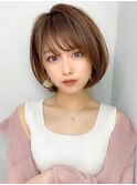 小顔/前髪/ネビージュ/ボブルフ/レイヤーカット/黒髪/結べるボブ