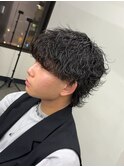 爽やかビジネス無造作ナチュラルツーブロック波巻きウルフ