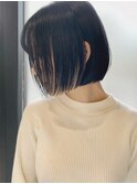 小顔ストレートボブ黒髪グレージュダークアッシュモード