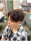 センターパートツイストパーマ