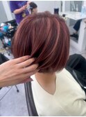 ふんわり華やかピンクボブハイライト