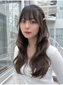 ブリーチなしオリーブブラウンカラー前髪カットフォワード巻き