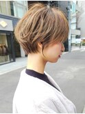 ベビーバングショコラベージュボブルフ大人かわいいショートヘア
