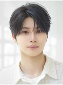 フェザーニュアンスコンマヘアツーブロック黒髪