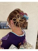 成人式ヘアセット☆下めシニヨンアレンジ華やかアップスタイル☆
