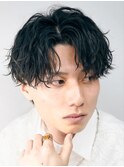 メンズウルフ波巻きツイストスパイラルMIXツーブロックパーマ