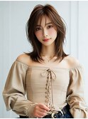 ウルフレイヤーロング/くびれヘアミニウルフ/チェリーブラウン