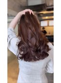 ウェーブパーマこなれミディ前髪レイヤーカット厚めバング