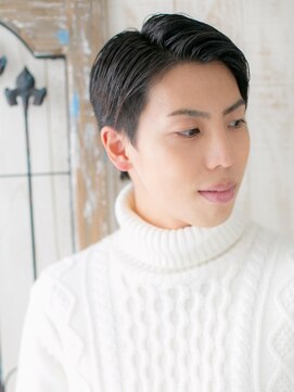 モッズヘア メン 上尾東口店(mod's hair men) 七三分けアッシュブラック短髪刈り上げショートX上尾