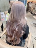 渋谷ピンクベージュカラーペールピンクカラー顔周りレイヤー30代