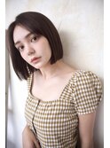 大人可愛い前下がりボブ/アッシュブラック/切りっぱなしボブ