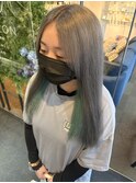 【W_SALON 河原町】グレー×エメラルドグリーン/透明感カラー