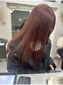 ピンクブラウン 赤カラー ブリーチなしダブルカラー