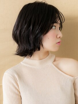 カバーヘア イヴ 戸頭店(COVER HAIR EVE) 黒髪切りっぱなし外ハネくびれヘアヘイリーボブ312W戸頭30代40代