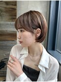 大人ショートボブ丸みベージュカラーひし形丸顔K20260625