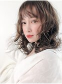 マロンベージュAラインボブかきあげ（ベース丸形逆三角卵型四角