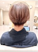 大人丸みショートボブ/マッシュショート/前髪/ベージュカラー