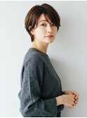 大人ショート ブラウンベージュ 30代40代 小顔 丸みショート