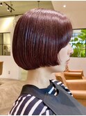 ショートボブミニボブ丸みショートボブ暖色カラーピンクブラウン