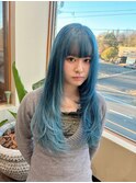 水色カラー×ロングレイヤー