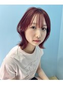【広島ハイトーン】【広島派手髪】赤カラー/赤髪/レイヤーボブ