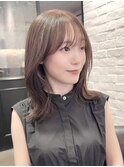 レイヤーカットシースルーバング韓国ヘアミディアムレイヤー
