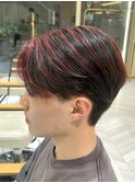 ブリーチ無しで出来るレッドハイライト、センターパート