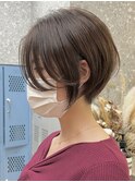 大人ショートボブ前髪なしグレージュカラー20代30代40代調布