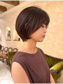 丸みショートボブ 大人可愛いショート ラベンダーグレージュ