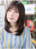 斜めバングネイビーアッシュ内巻きワンカールh2志木20代30代40代