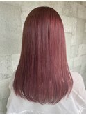 チェリーピンク　艶髪　韓国風　髪質改善カラー　ブリーチなし