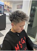 メンズパーマホワイトメッシュツイストジェットモヒカン