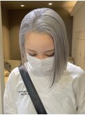 ba1924透明感プラチナベージュボブウルフ切りっぱなし外ハネボブ