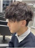 波巻きパーマ/メンズパーマ/メンズツーブロックコンマヘア束感