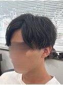 フェザーパーマ/グレーブルーカラー／刈り上げショートパンク