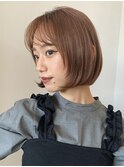 切りっぱなしボブ/チェリーブラウン/小顔ボブ/艶感