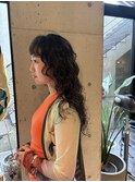 スパイラルパーマ　顔まわりレイヤー　ダークブラウン