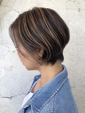 ダブル(W) 脱白髪染め白髪ぼかしハイライトカラー/ショート