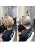 くすみがかったスモーキーなホワイトシルバーカラー【別府】