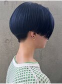 刈り上げショートブルーヘア刈り上げマッシュショート前髪なし