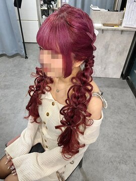 ヘアセットサロン アッシュ 神戸三宮(Ash) ツインあみおろし×紐リボンアレンジ
