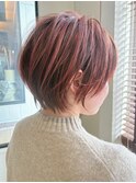 エアリーショート/束感ショート/立体感カラー/ピンクベージュ
